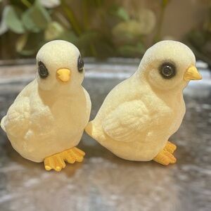 Vintage Josef Originals Japan Set 2 Fuzzy Chicks Ducklings Flocked Over Ceramic